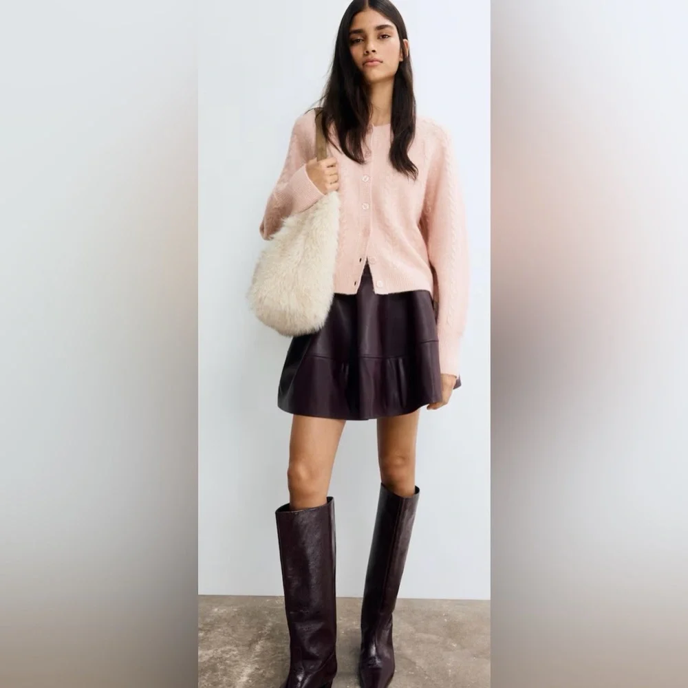 Blush Pink Heather Cardigan Sweater | Crew Neck | Long Sleeves | L | NWT - Picture 1 of 12